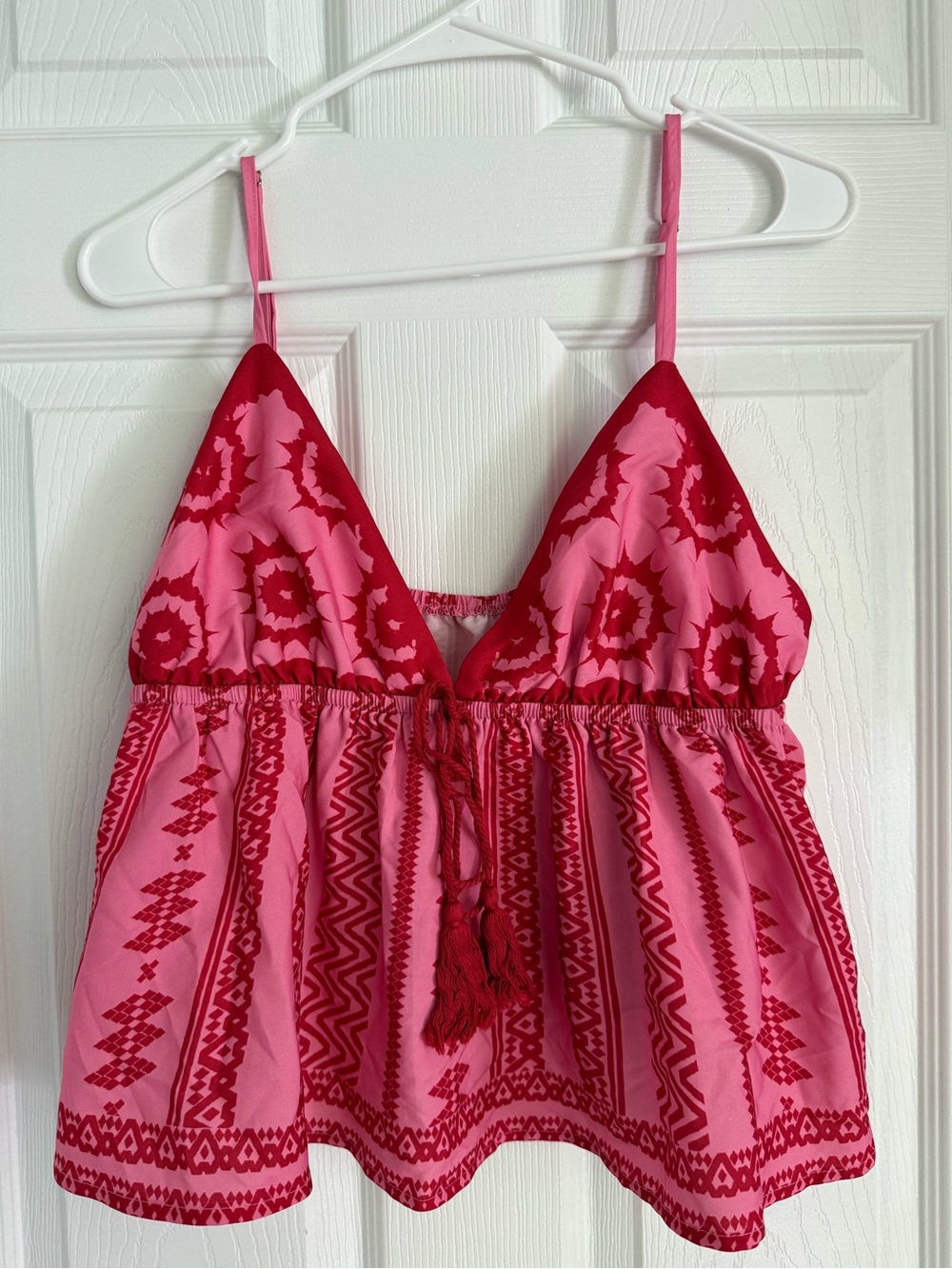 SHEIN Pink and Red Printed Spaghetti Strap Camisole